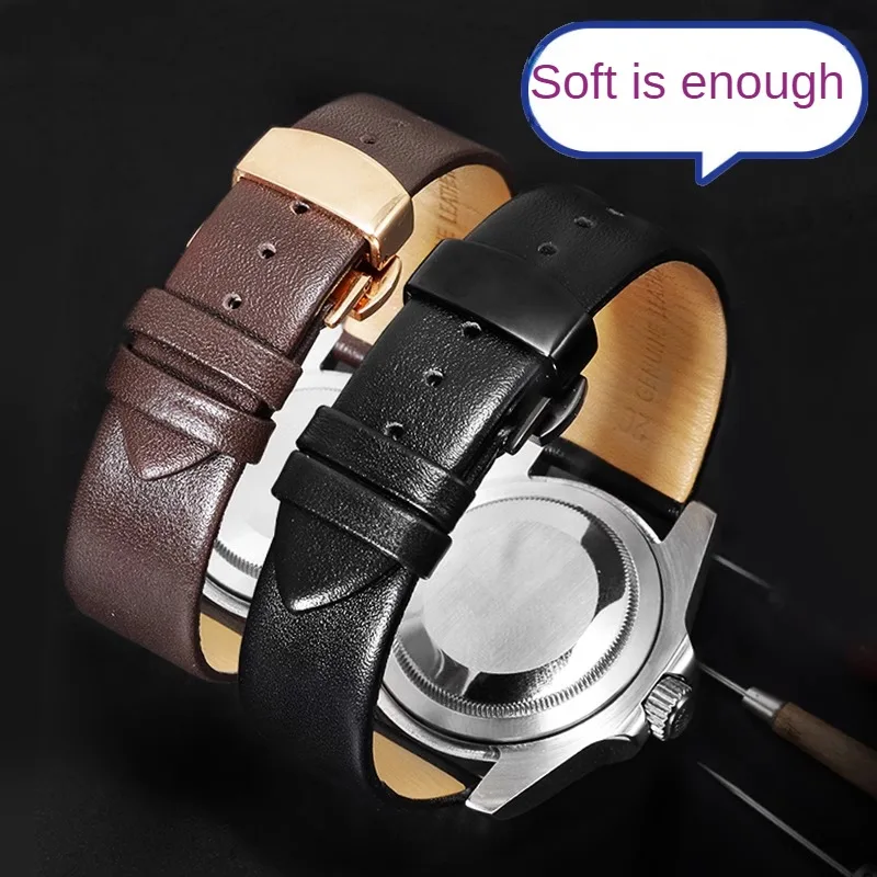 General Brand Leather Watchband With  12/13/14/15/16/171/8/19/20/212/223/24 mm Flat Interface Soft Leather Watch Strap