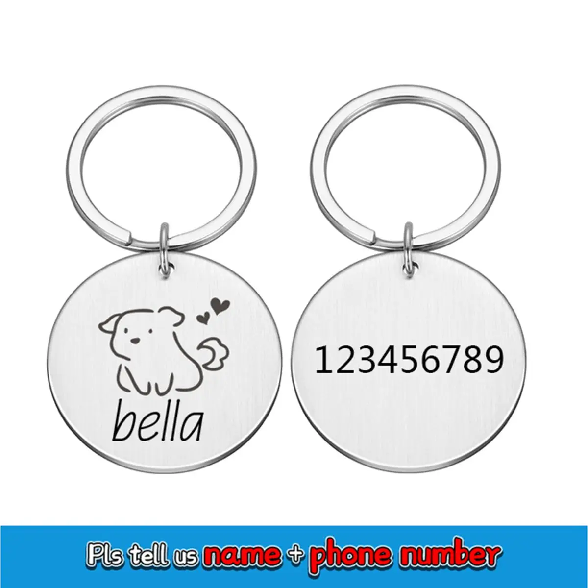 Personalized Carved Circular Dog ID Tag - Double-Sided Custom Pet Name and Phone Number Tag, Durable Iron Alloy Collar Pendant S