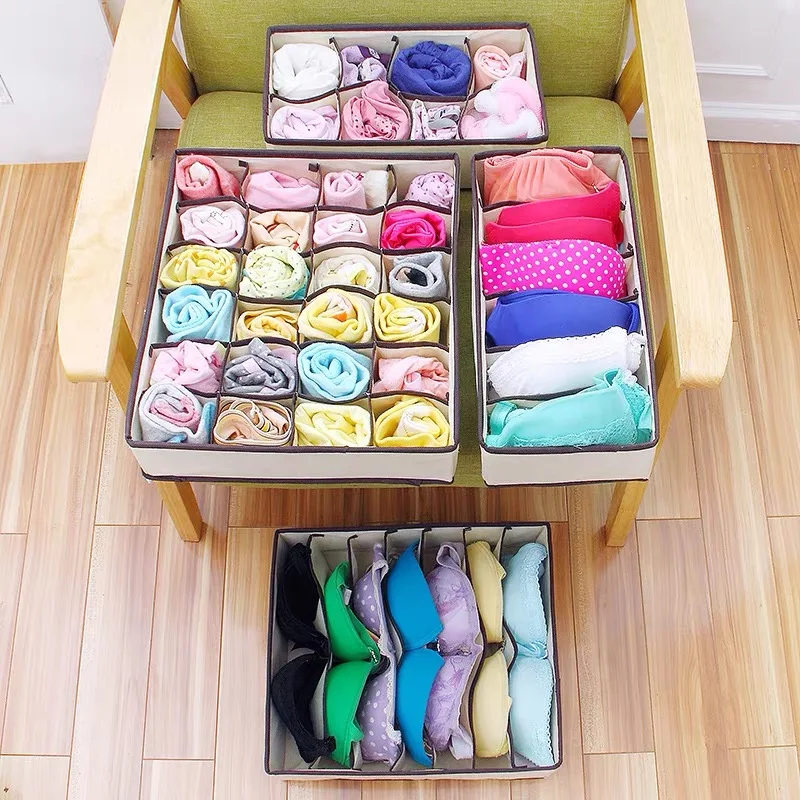 4Pcs/set Foldable Underwear Storage Box Household Non Woven Classification Cases Socks Scarf Bra Wardrobe Drawer Organizer Items