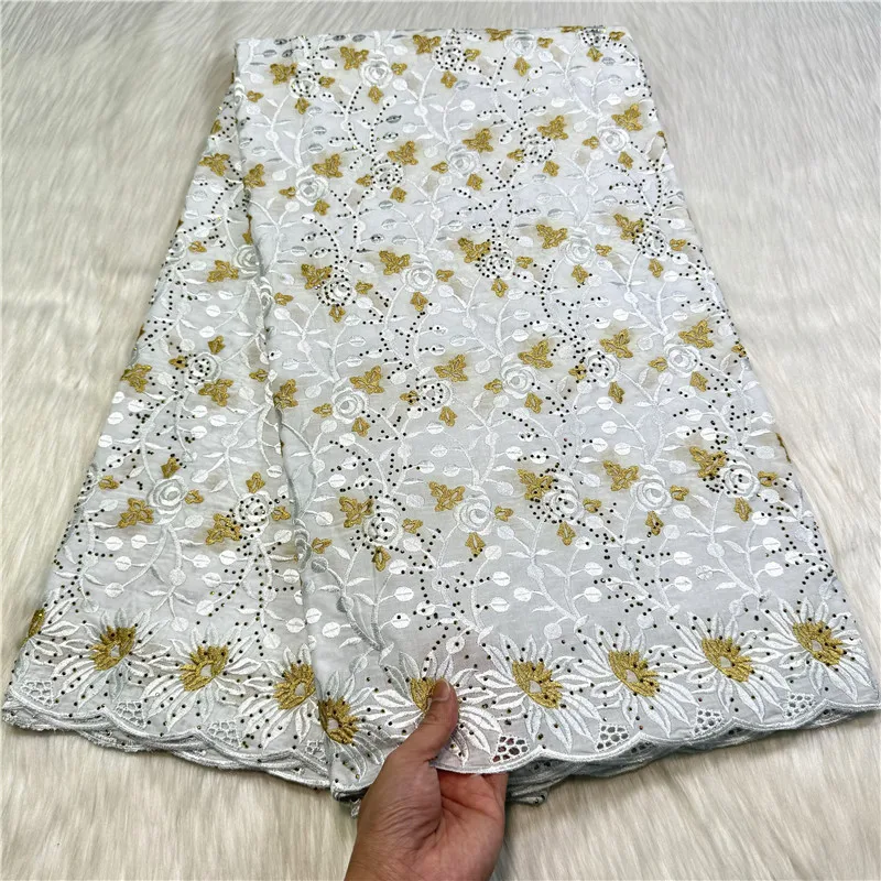 5 yard Swiss lace fabric heavy beaded With stones embroidery African 100% cotton Swiss voile lace popular Dubai style 27L0509291