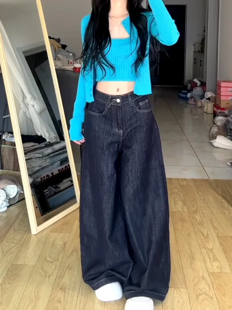 

American Sle High Waist Wide Leg Loose Fit Straight Cut Jeans Women's Spring New Sle Slimming Versatile Floor Length Pants