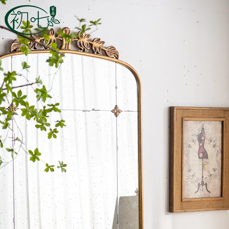 French romantic home imitation bronze mirror retro wrought iron oversized floor fitting mirror garden wabi sandy wind wall
