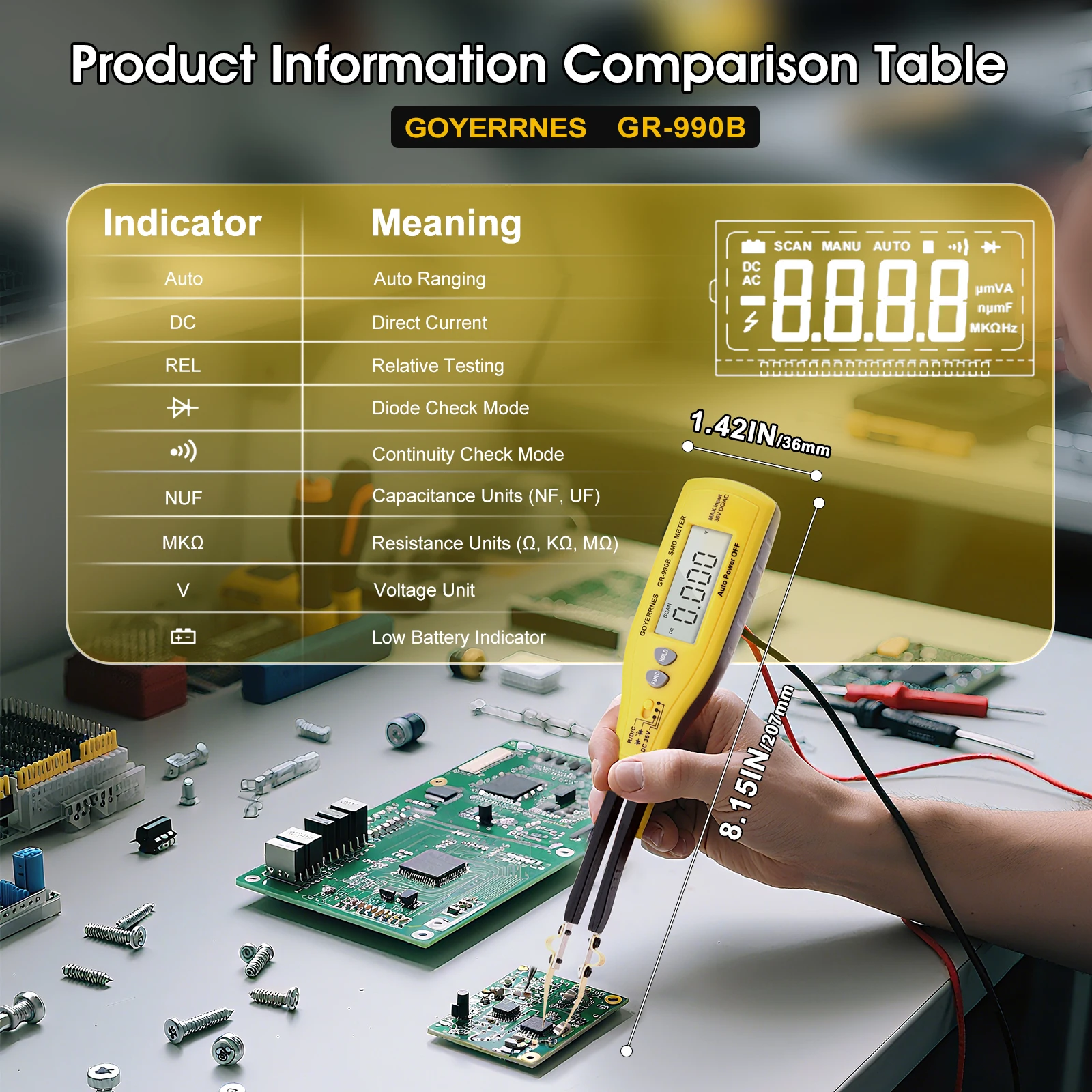 

Professional component tester Resistance Capacitance SMD Tester Meter Multimeter Relafive Value Battery Tester HoldPeak HP-990B