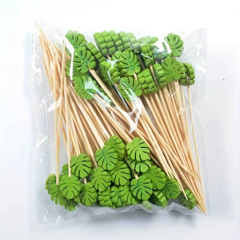 100 قطعة من أعواد الكوكتيل ذات الورقة المستديرة الخضراء، لوازم المطبخ لحفلات عيد الميلاد، أعواد الأسنان المزخرفة، الهالوين