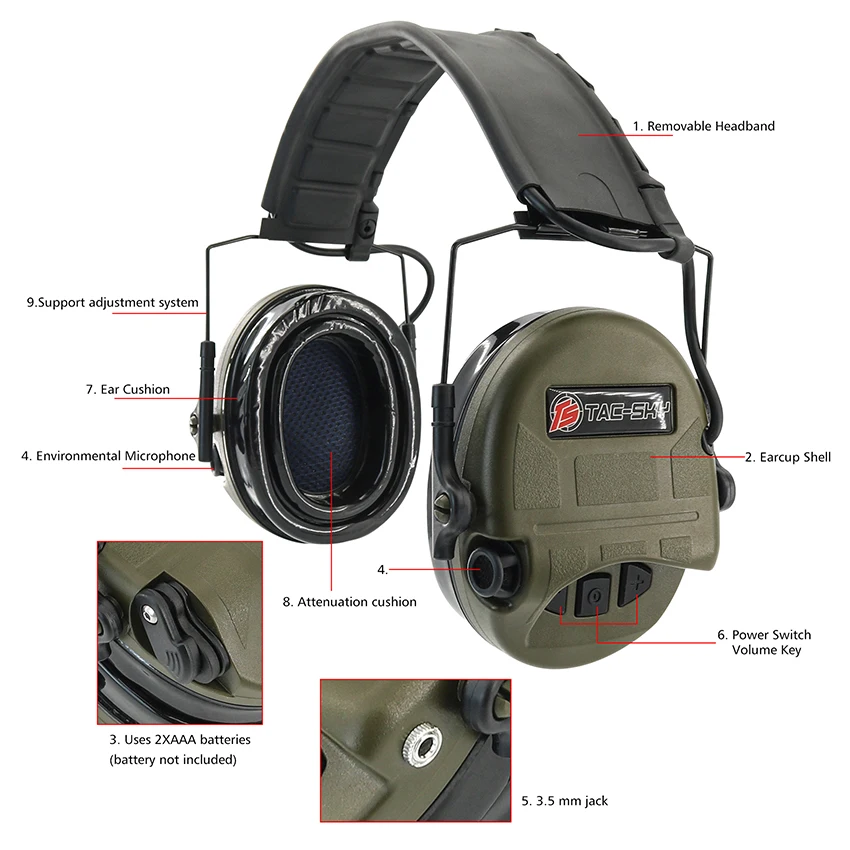 TAC-SKY Headset IPSC SORDINULTRA taktis baru headphone berburu pengurang kebisingan headphone menembak Airsoft dengan bantalan telinga Gel