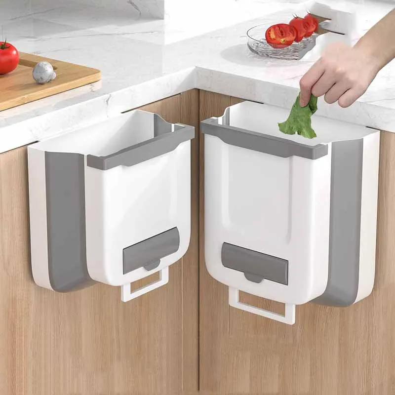 Cubo de basura colgante para puerta de armario de cocina, cesta de reciclaje montada en la pared, plegable, caja de almacenamiento, bolsas, 7 l, 10l