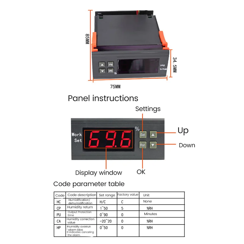 WH8040 cyfrowy regulator wilgotności elektroniczny przyrząd do kontroli wilgotności regulator przełącznik czujnik higrometr 1-99% 220V