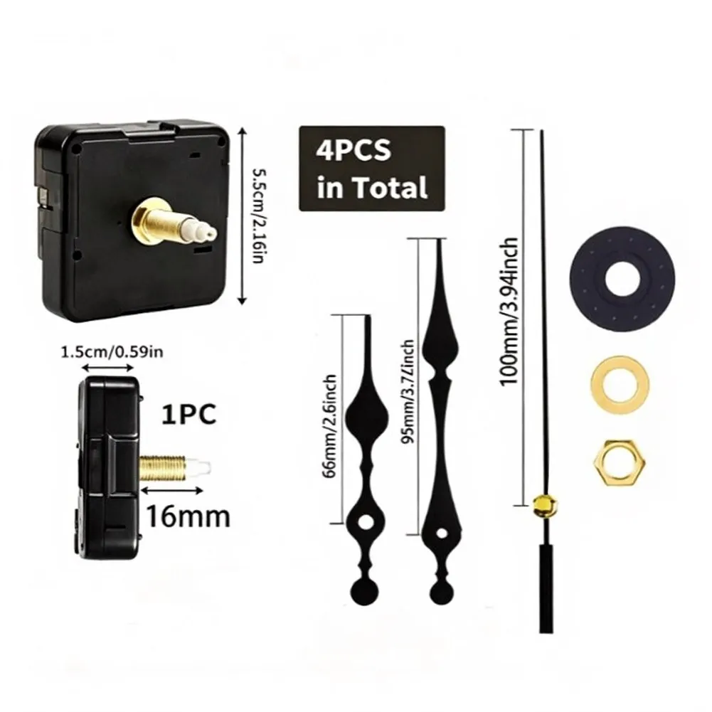 Clock Movement Replacement Kit with Quartz Accuracy for 16mm Shaft and 9mm Thread Applications in Wood or Metal