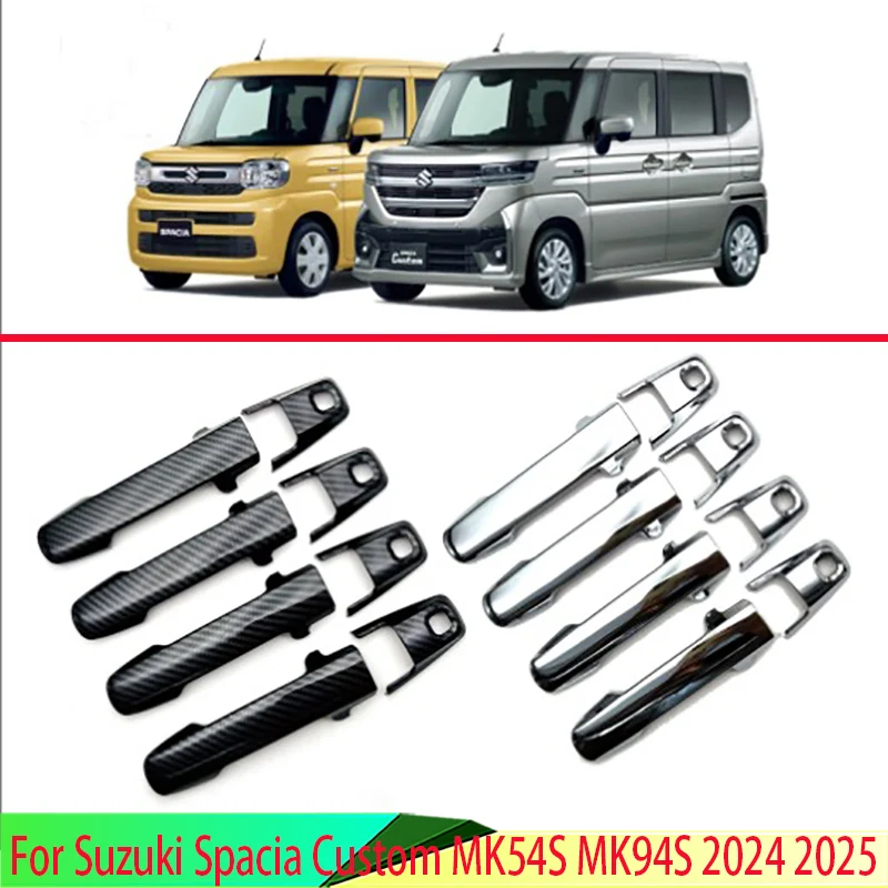 For Suzuki Spacia Custom MK54S MK94S 2024 2025 ABS Chrome Door Handle Cover With Smart Key Hole Catch Cap Trim Molding