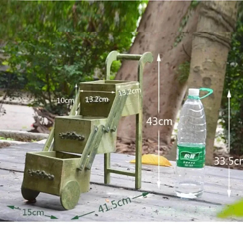 American Country Solid Wood Mini Cart Garden Groceries Succulent Flower Pot Window Table Top Flower Ladder Outdoor Decoration