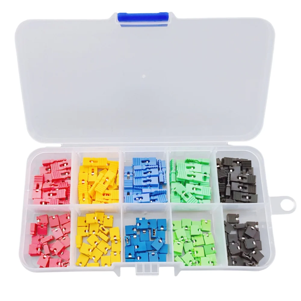 200PCS Mixed Jumper Caps Kit 2.54mm Long Handle Standard Circuit Board Short Circuit Cap Pin Blocks for Arduino Raspberry Pi PCB