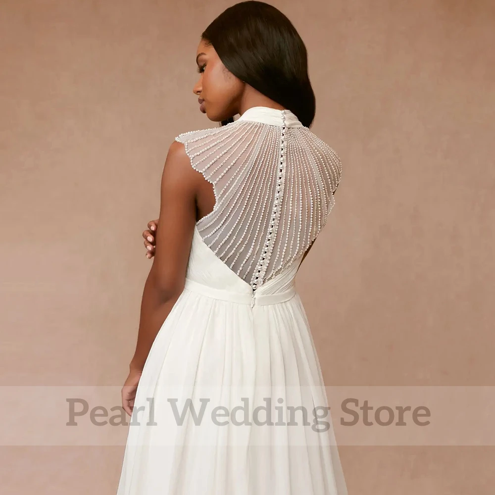 Charming Cap Sleeve Wedding Dress Chiffon V-Neck A-Line Floor Length with Belt and Beaded Bridal Beach Seaside Marriage Gowns