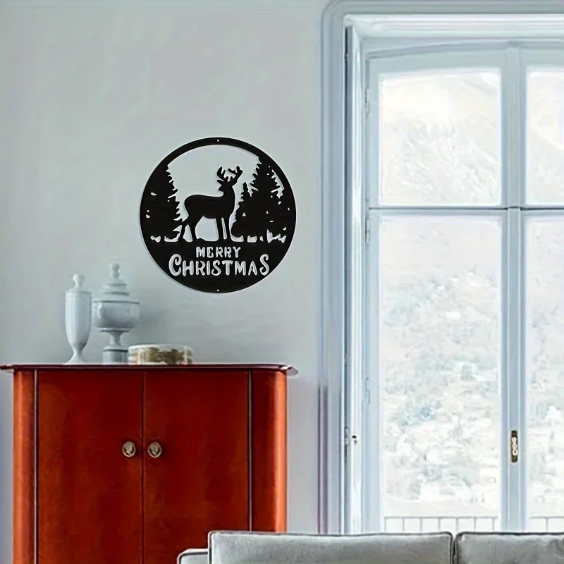 

Metal Crafts Christmas Series Home Decoration Round Deer Mountain Forest Metal Art Wall Hanging Decoration Bedroom Sticker Mural