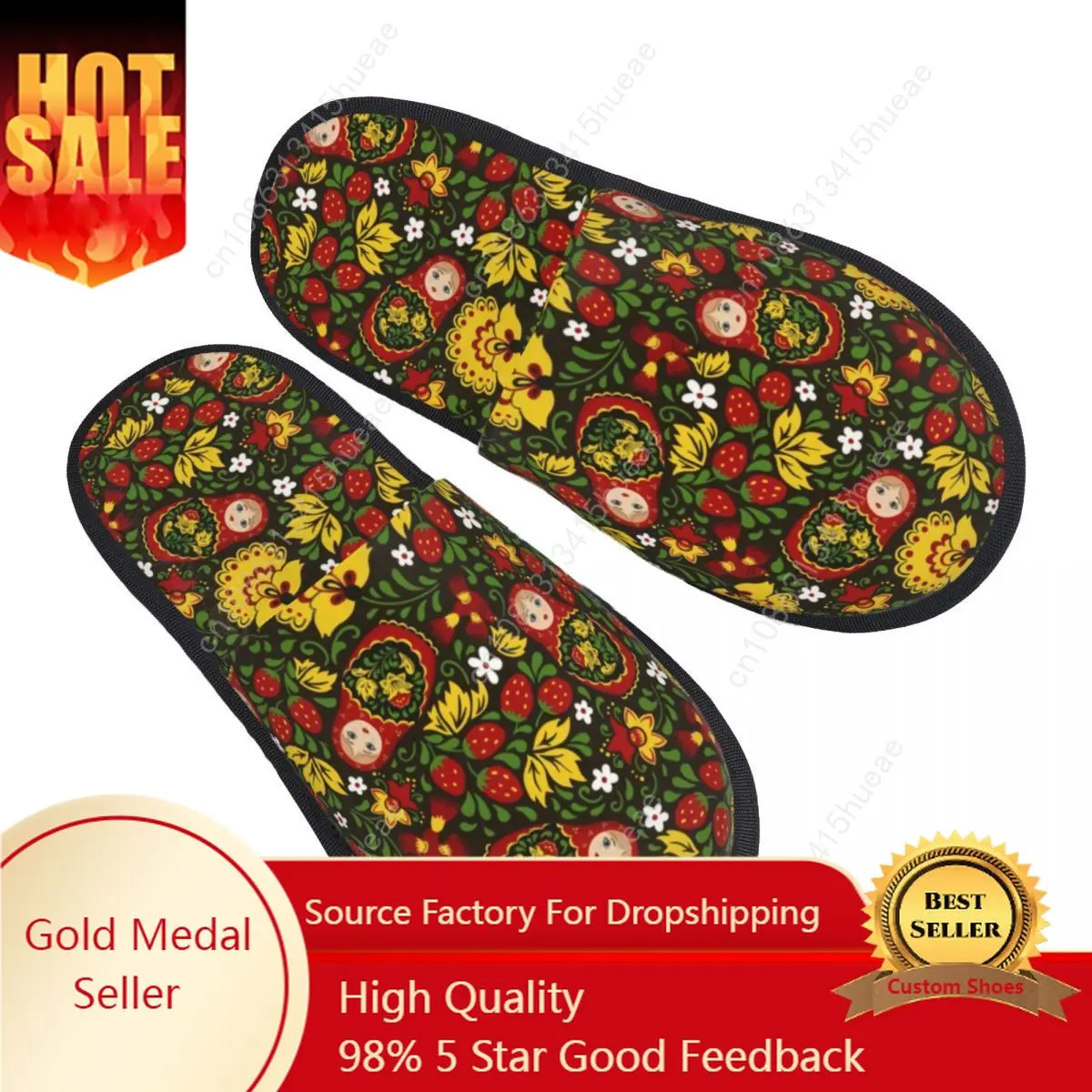 

Custom Russian Doll Soft Memory Foam House Slippers Women Flower Matryoshka Babushka Art Comfy Warm Anti-skid Sole Slipper