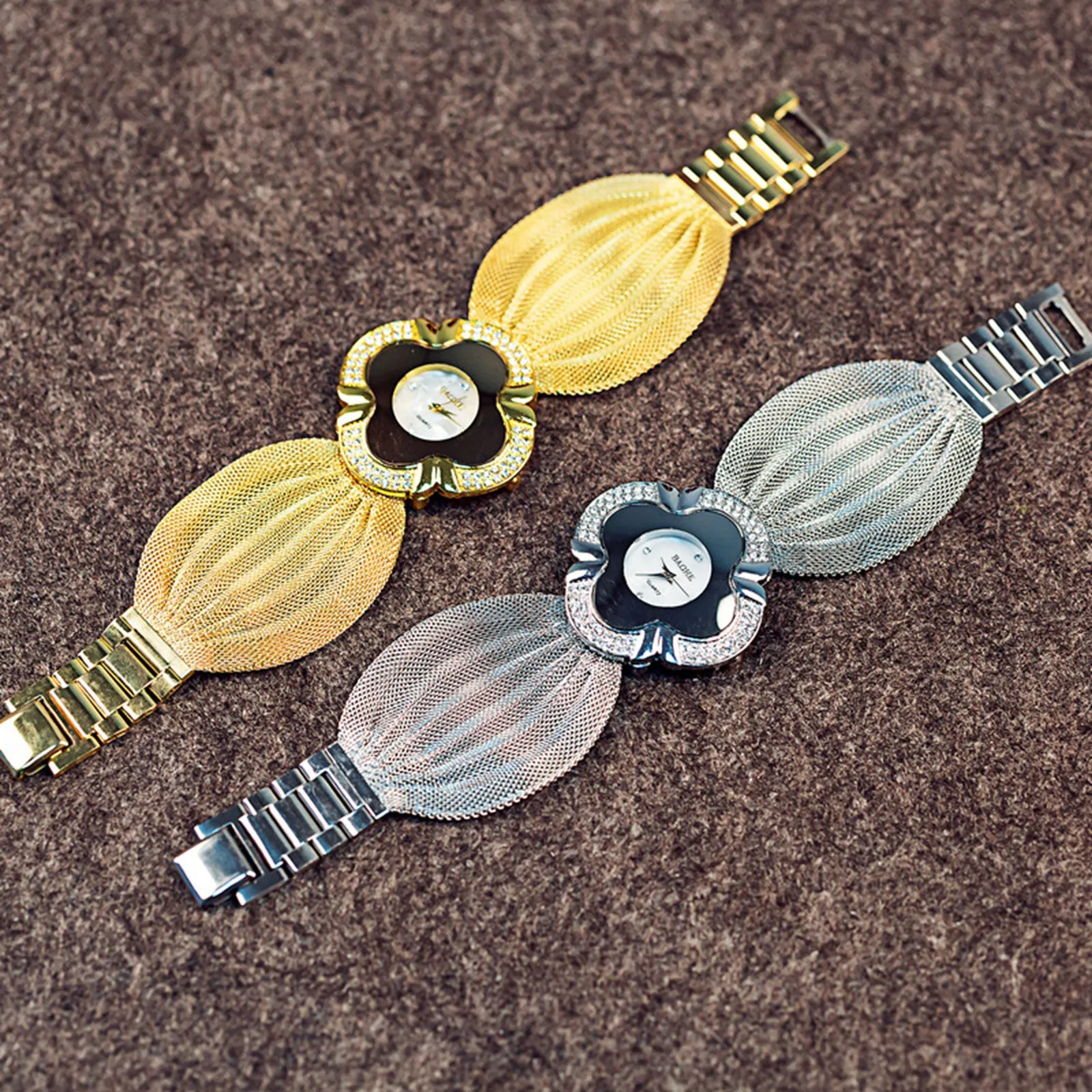 Womens Fashion Quartz Watch Luxury Mesh Bright Color Band Quartz Diamond Casual Band Second Hand Bracelet Gold Watch
