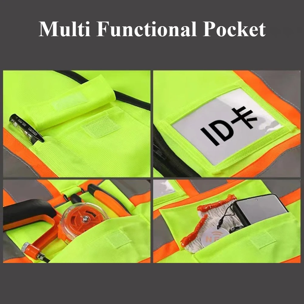 Workwear Vest with Multiple Pockets Construction Site Environmental Sanitation Traffic Security Fluorescent Work Vest