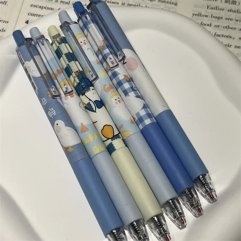 6pcs Kawaii Gel Pens School Supplies Cute Duck Pens ST Nib Black Ink Ballpoint Pen Back To School Aesthetic Stationery
