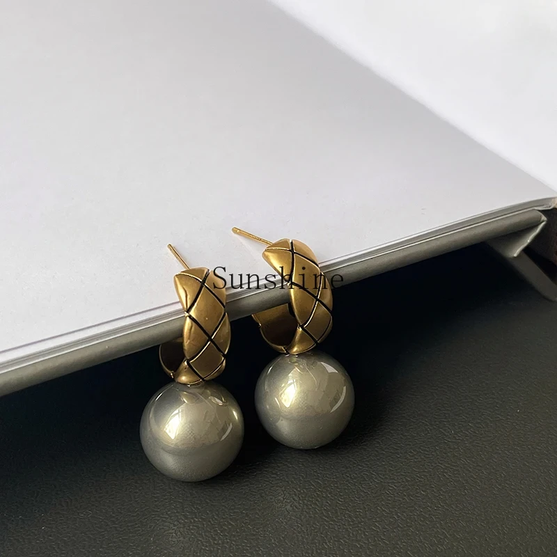 

S925 Silver Needle Retro Pearl Earrings High Sense Fashion Versatile Earrings Women