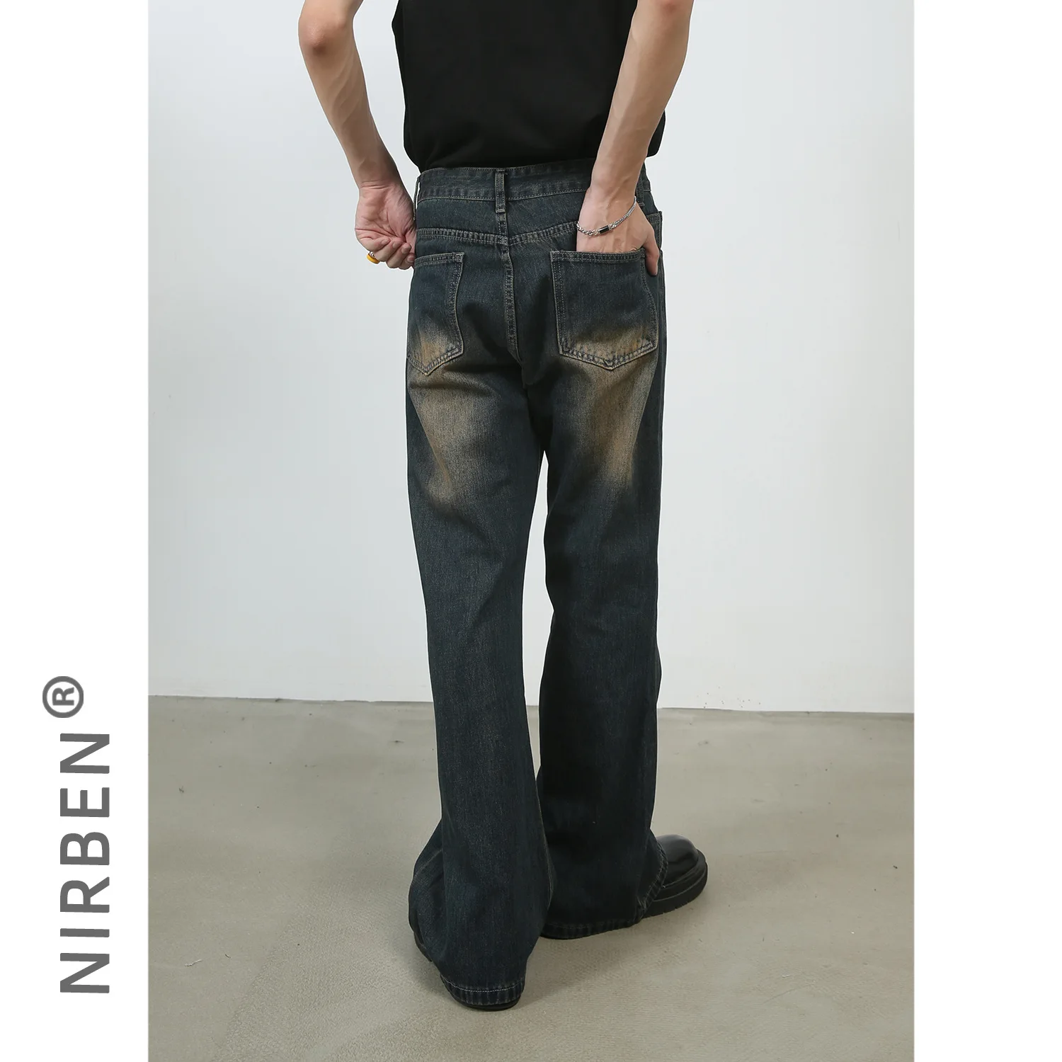 New Retro Washed Denim Trendy Brand Versatile Casual High Loose Straight Micro-pull Trousers