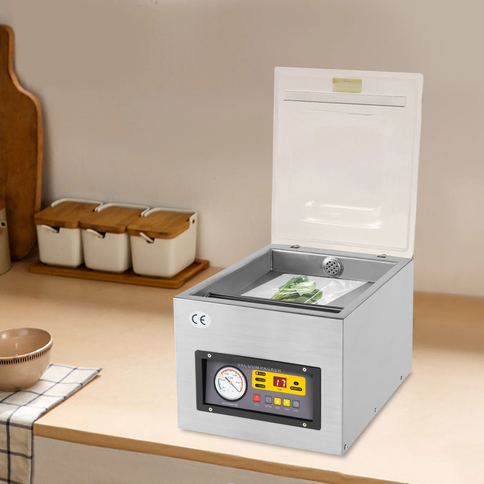 Dz-260s เดสก์ท็อปเครื่องบรรจุสูญญากาศอัตโนมัติ 110 โวลต์ US ปลั๊กสแตนเลสอะคริลิคเหมาะสำหรับอาหารธัญพืชผลไม้
