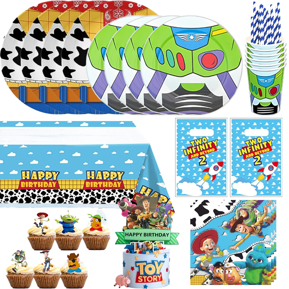 Toy Story Birthday Party Decor Blue Sky White Clouds Ballons Tableware Plates Cup Napkin Party Supplies Toys Gifts Baby Shower