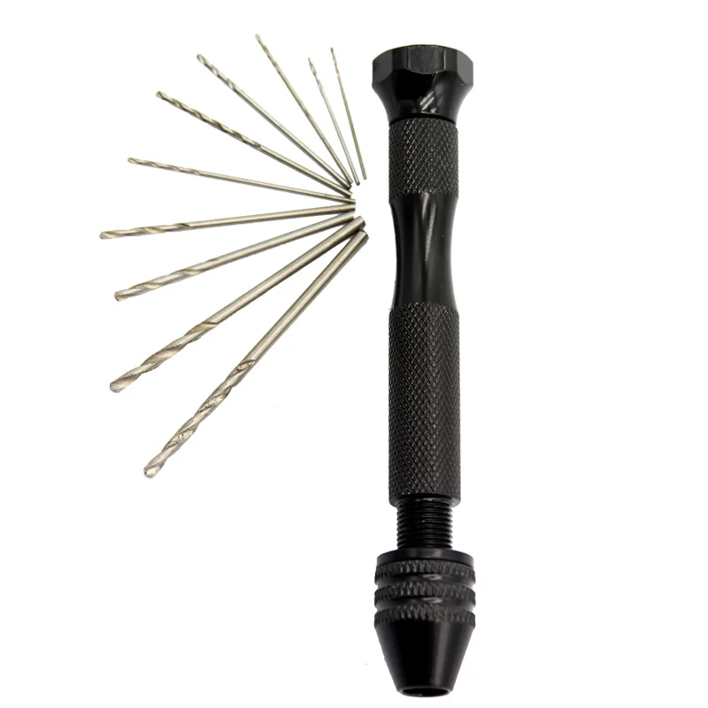 Hand Drill Manual with 10pcs Micro Drill Bits Set Professional Rotary Craft Mini Drills for Drilling Wood Olive Walnut Plastic H