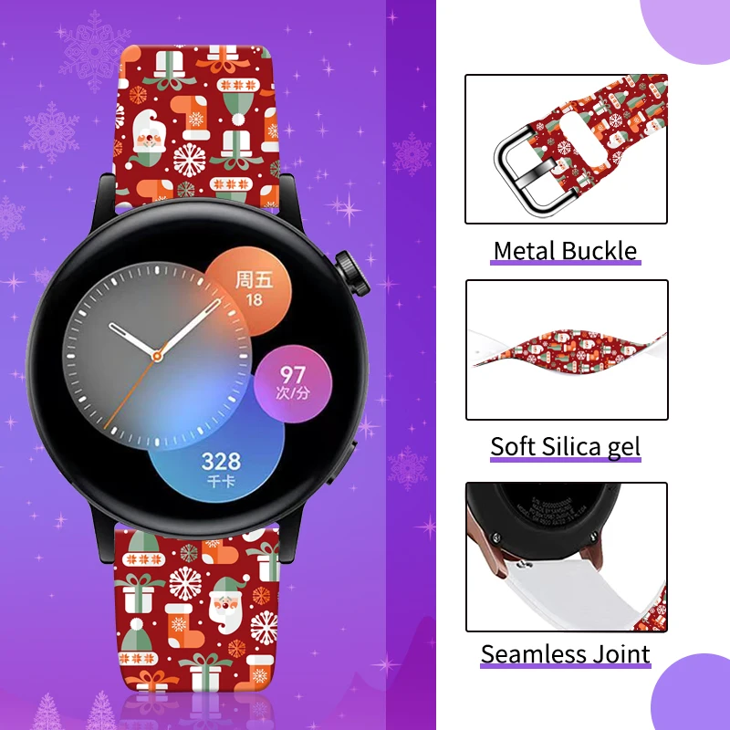 20mm 22mm Weihnachten 3 Armband für Samsung Galaxy Watch 7/6/5 40mm 44mm 6Classic 42mm Austauschbares Armband 22mm für Amazfit 45mm