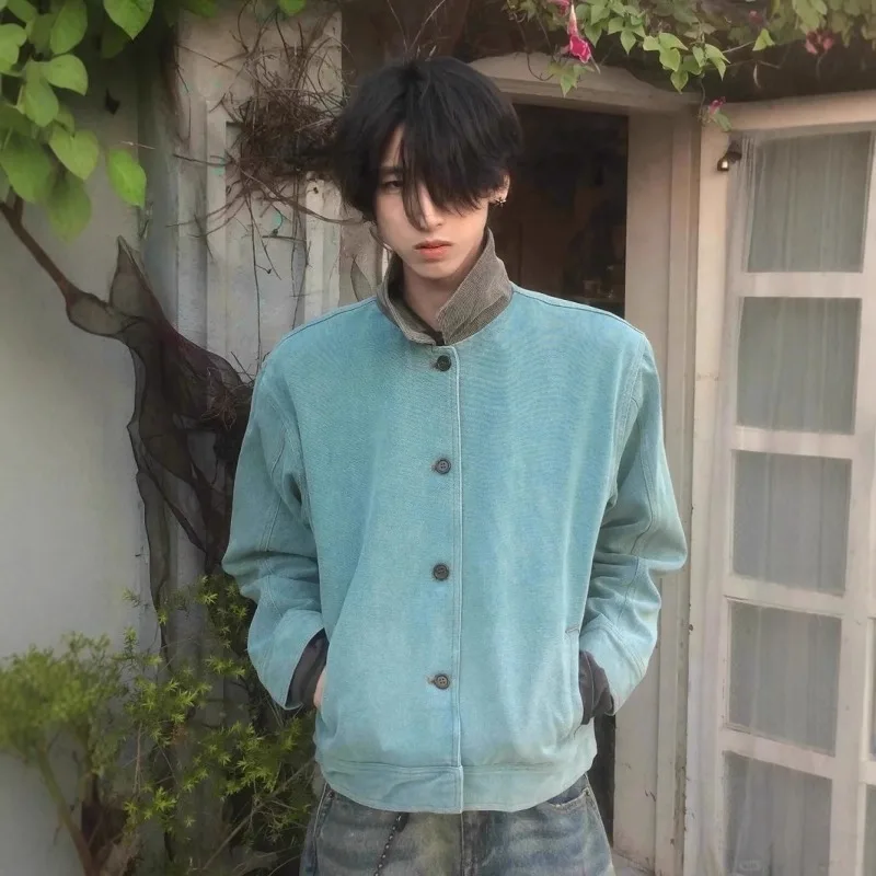 

American spring and autumn vintage lake green jacket men's spring short high-end hermitcreate Detroit workwear jacket