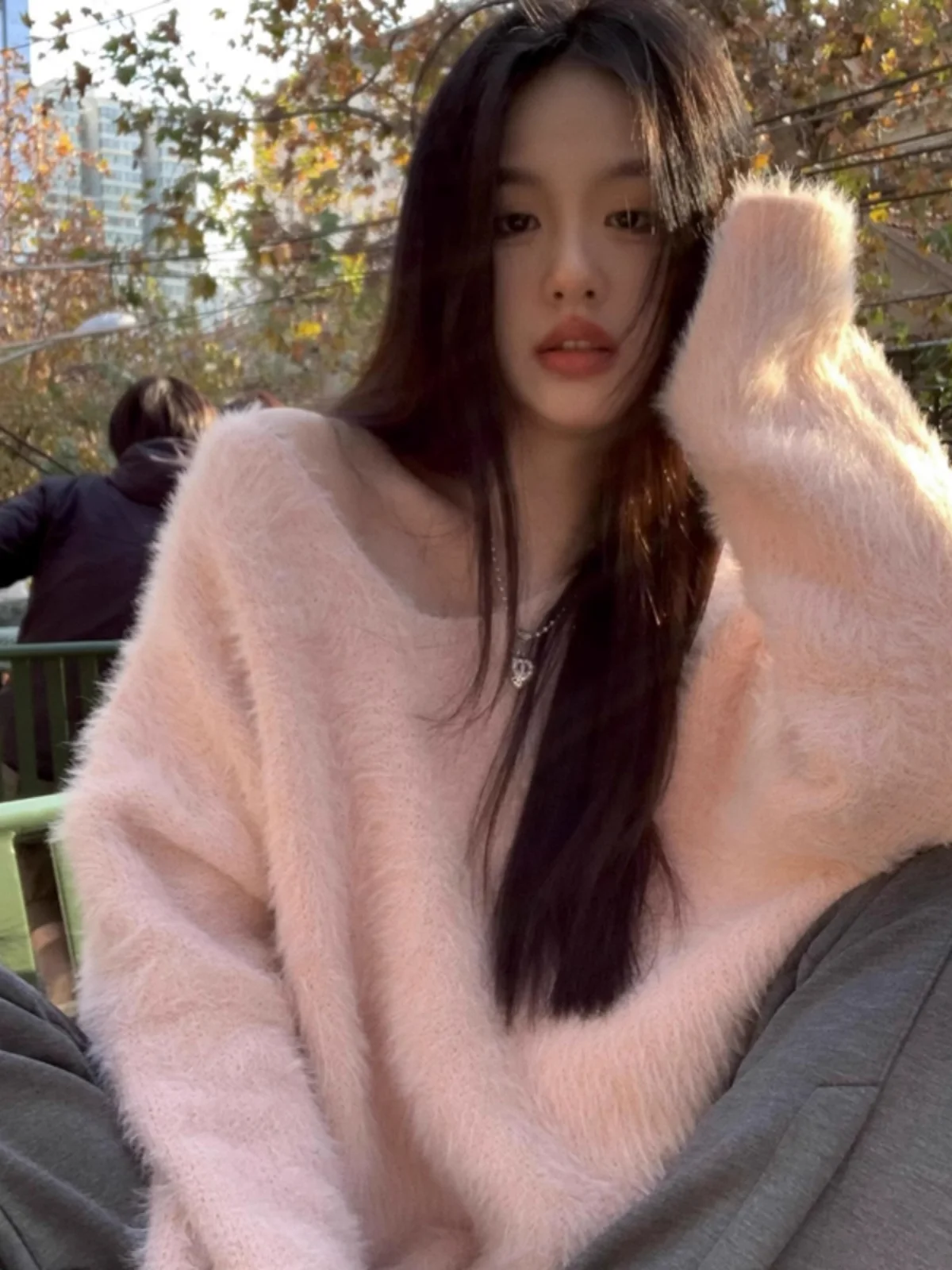 Soft Cozy V-Neck Knitted Sweater Women's Loose Fit Autumn Winter Korean Style Top Warm Thermal Long Sleeve Mid-Length Coat