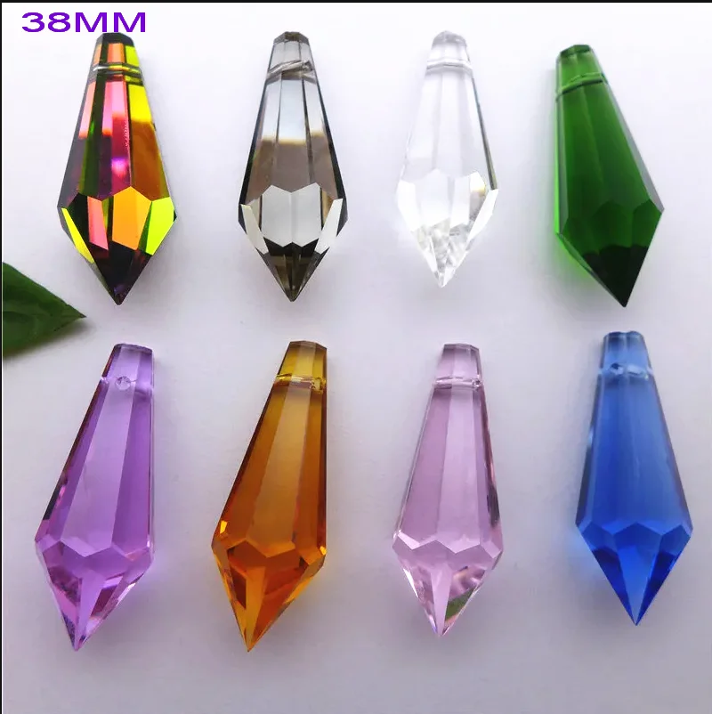 38mm DIY Crystal Prisms Chandelier Glass Pendants Lamp Curtain Accessories Hanging Drops Pink Grey Rainbow Golden Blue AB White