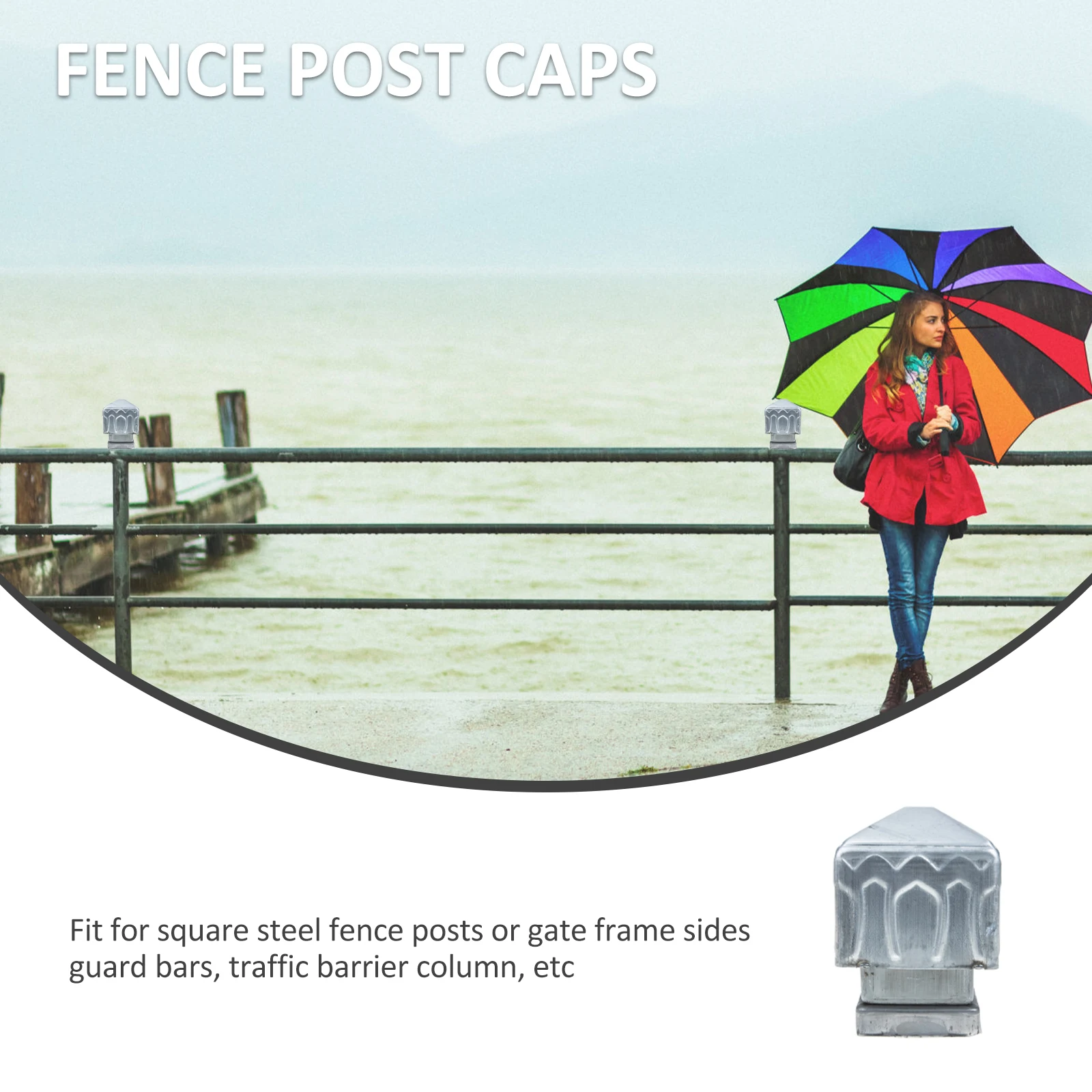 

Iron Fence Post Caps Smooth Edge Square Cover for Fence Posts Railing Column Replacement Silver Square Post Caps