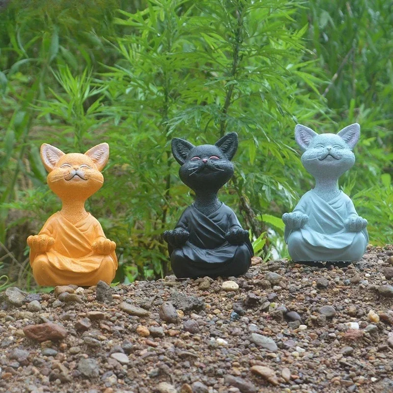 Whimsical Buddha Cat Figurine Meditation Yoga Collectible Happy Cat Decor Home Handicraft Decoration