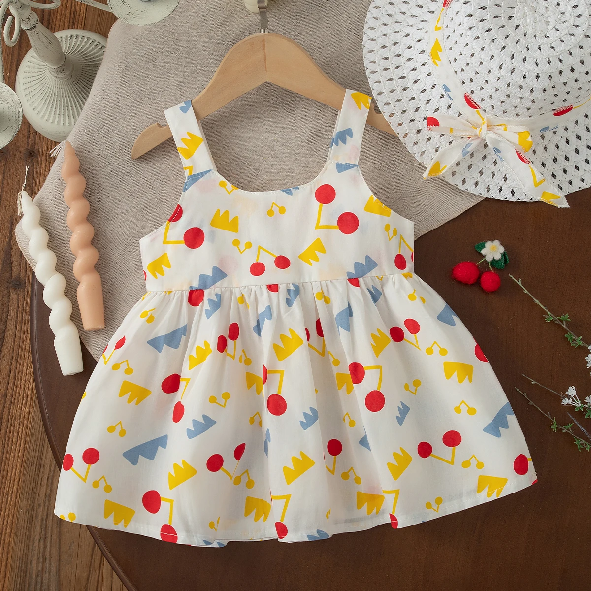 Baby Girl Dress Summer Cotton Geometric Pattern Wing Suspender Cartoon Girls Dresses Cute Casual Beach Baby Girl Clothing