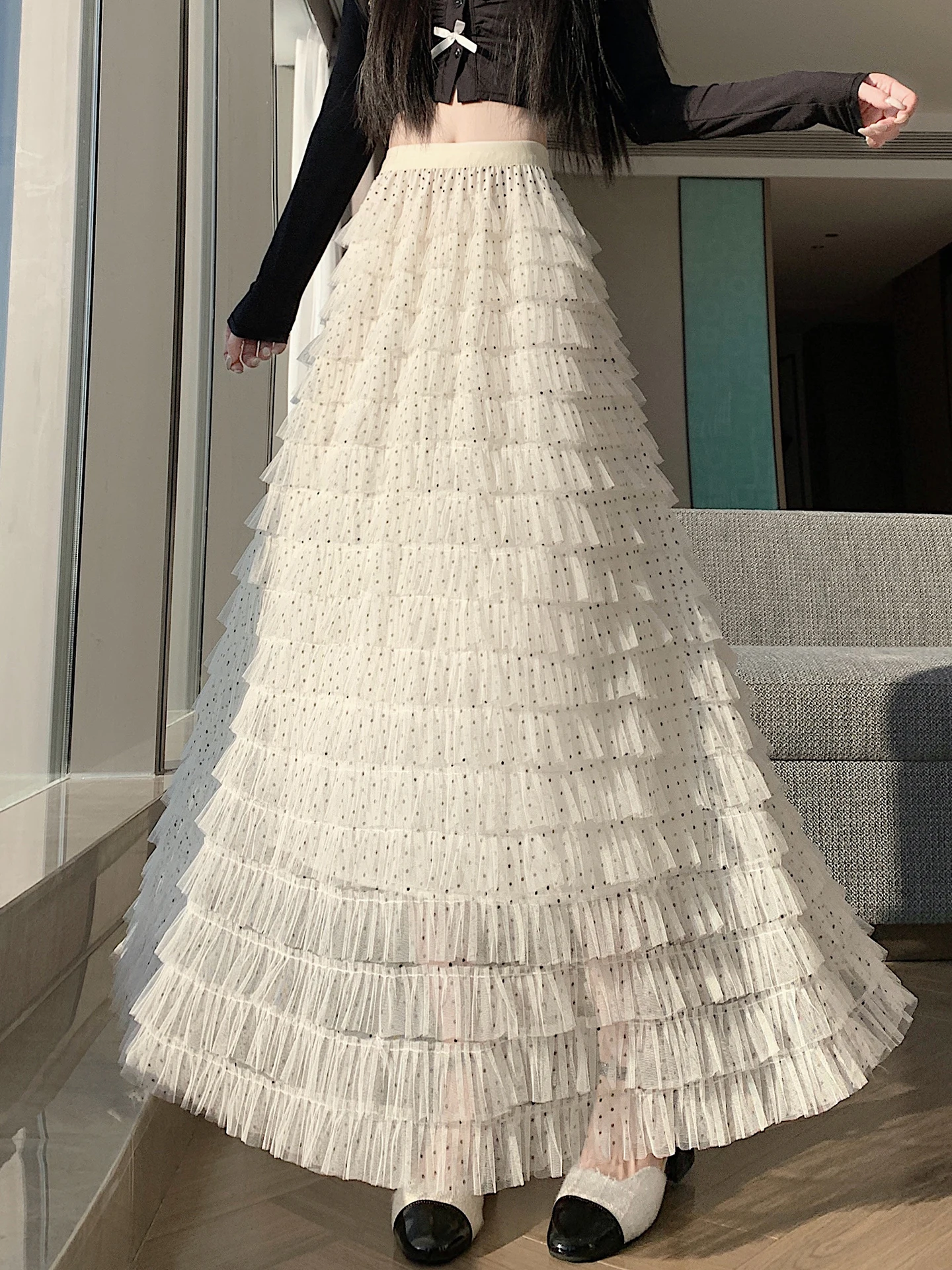 

Multi-Layer Cake Skirt f Skirt Women's Spring Small Size Midi High Waist Tulle A-Line Skirt Gown Long Skirt