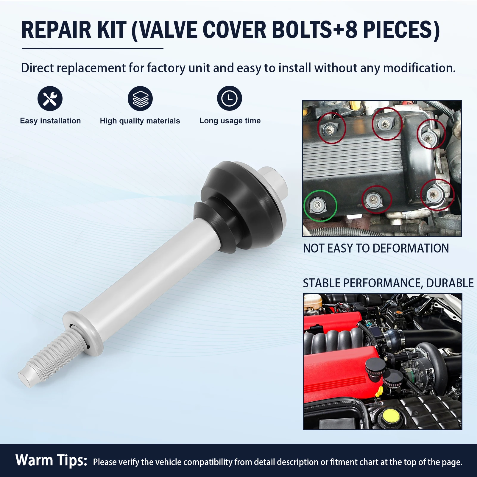 

8 шт. уплотнительных втулок (гремметов) для болтов крышки клапанов LS, подходят для всех двигателей GM Chevy серии LS 1997-2014 годов выпуска (LS1, LS3, LS2, LQ4, LQ9, LS6, L92)