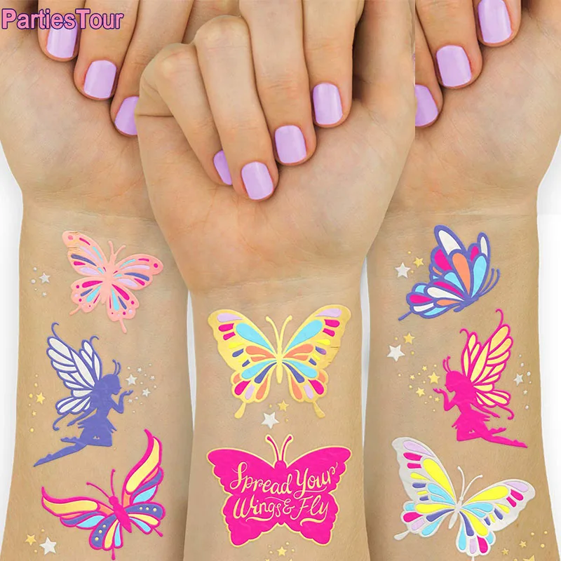 Butterfly Party Favors Gold Stamping Butterfly Tattoo Sticker Colorful Butterfly Slap Bracelet