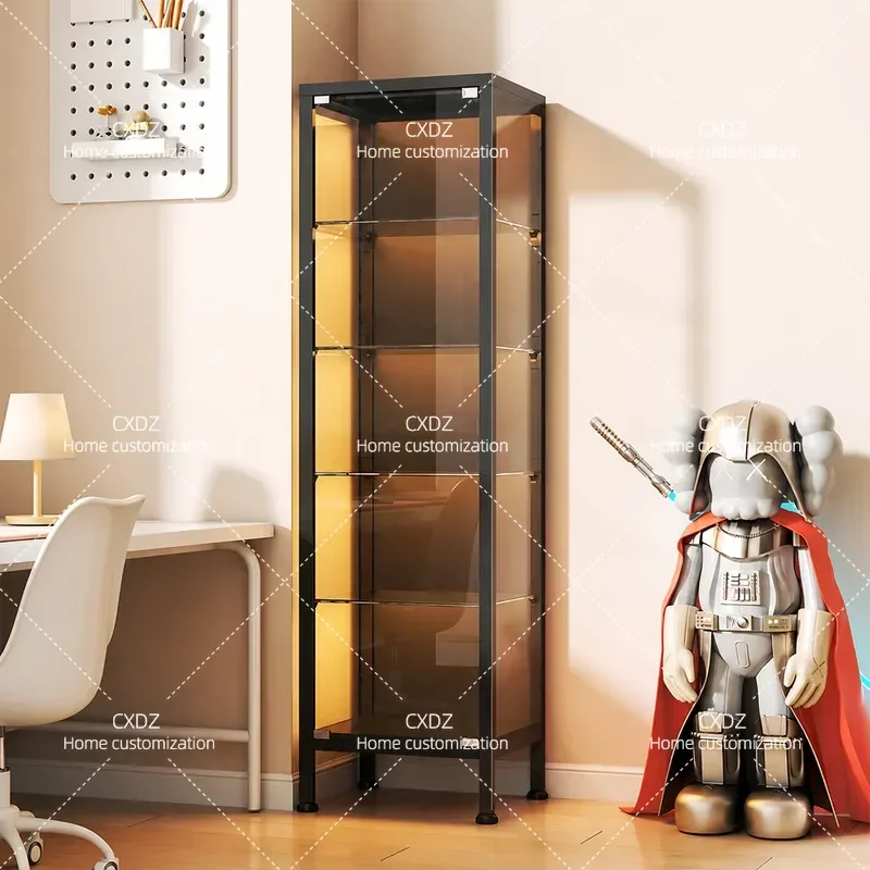 Glass Display Cabinet with Lock and Door Transparent Dust-proof Storage Rack Bookcase Figure Model Showcase Organizer