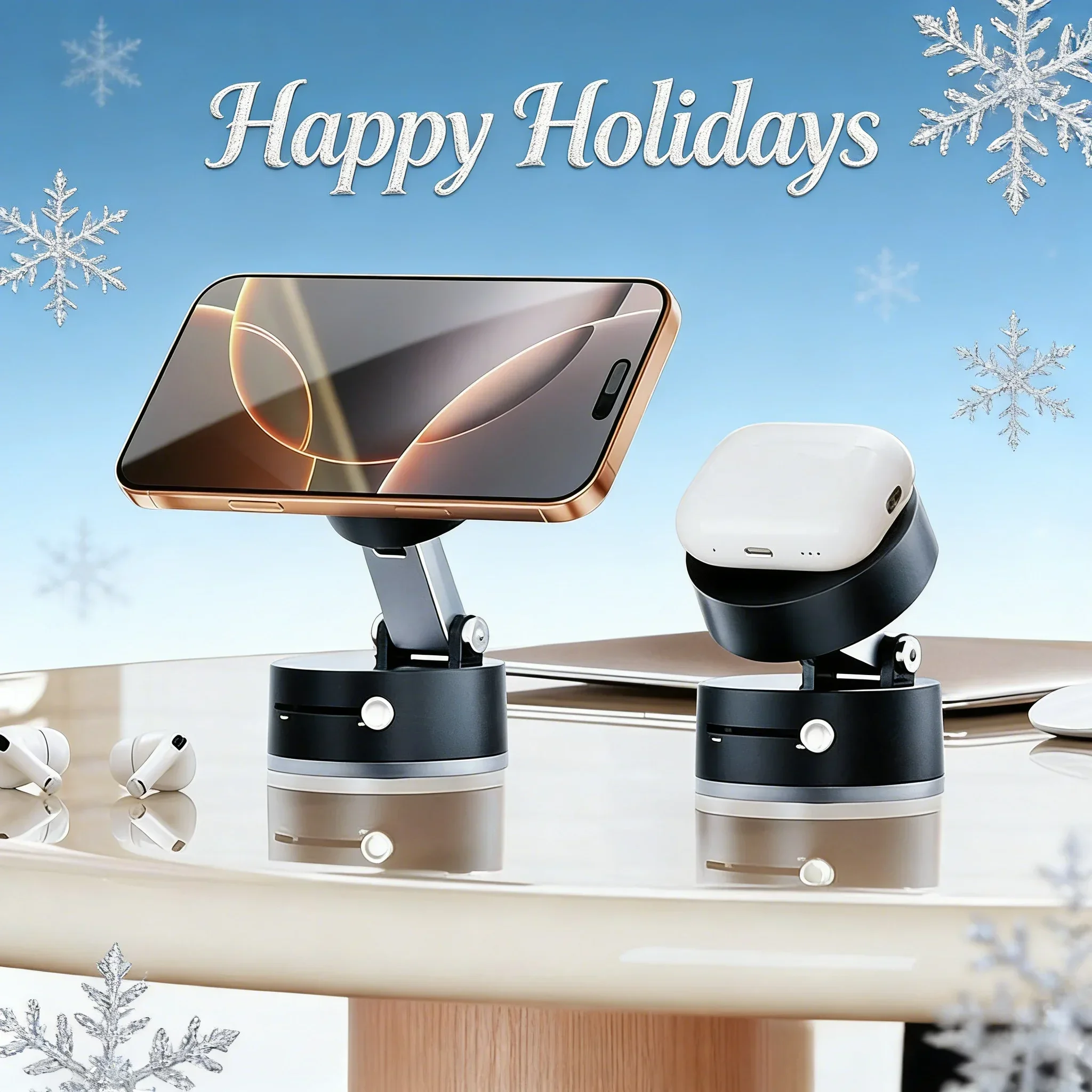 Magnetic Vacuum Suction Phone Mount: Adjustable, Hands-Free for Party/Car/Gym/Mirror, Fits Smooth Surfaces