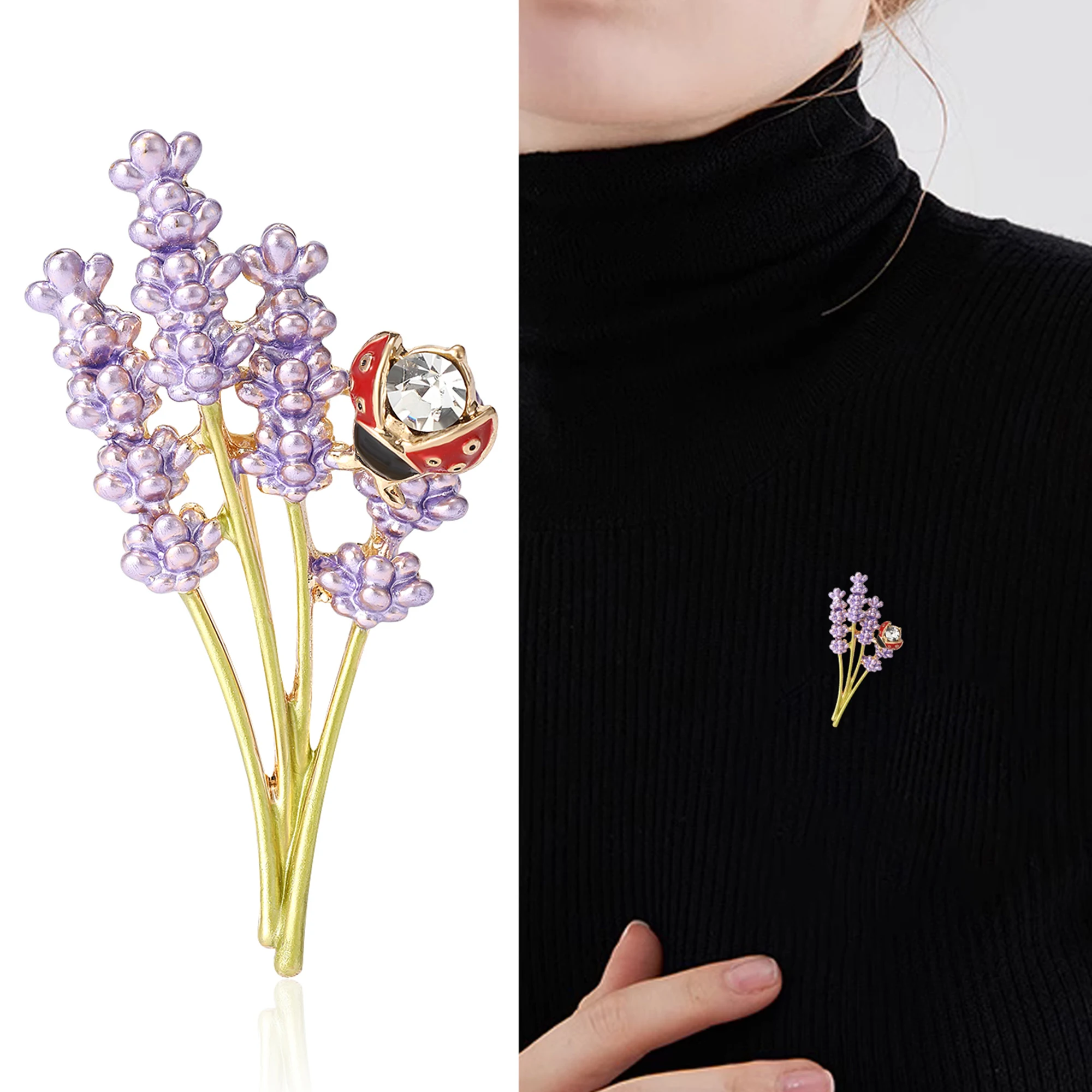 Rhinestone Seven Star Ladybug Brooches for Women Unisex Enamel Insect Pins Banquet Party Backpack Gifts Jewelry Accessories