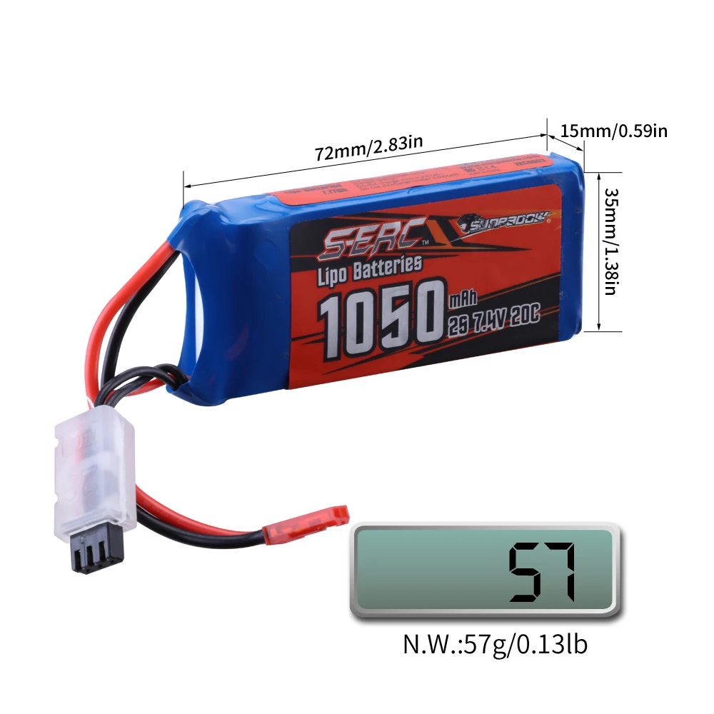 SUNPADOW 2S 7.4V Mini bateria Lipo 1050mAh 20C z wtyczka JST dla RC samolot Quadcopter dron helikopter FPV Model Racing 2 sztuk