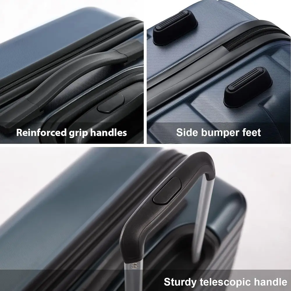 Mala giratória rígida azul média com trava TSA e alça telescópica