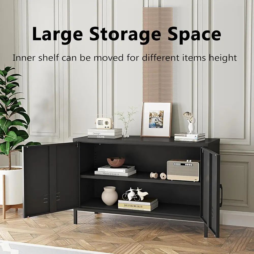 خزانة تخزين فولاذية سوداء ببابين مع أرفف قابلة للتعديل، وخزانة متعددة الأغراض للمنزل والمكتب واستوديوهات الموسيقى #4