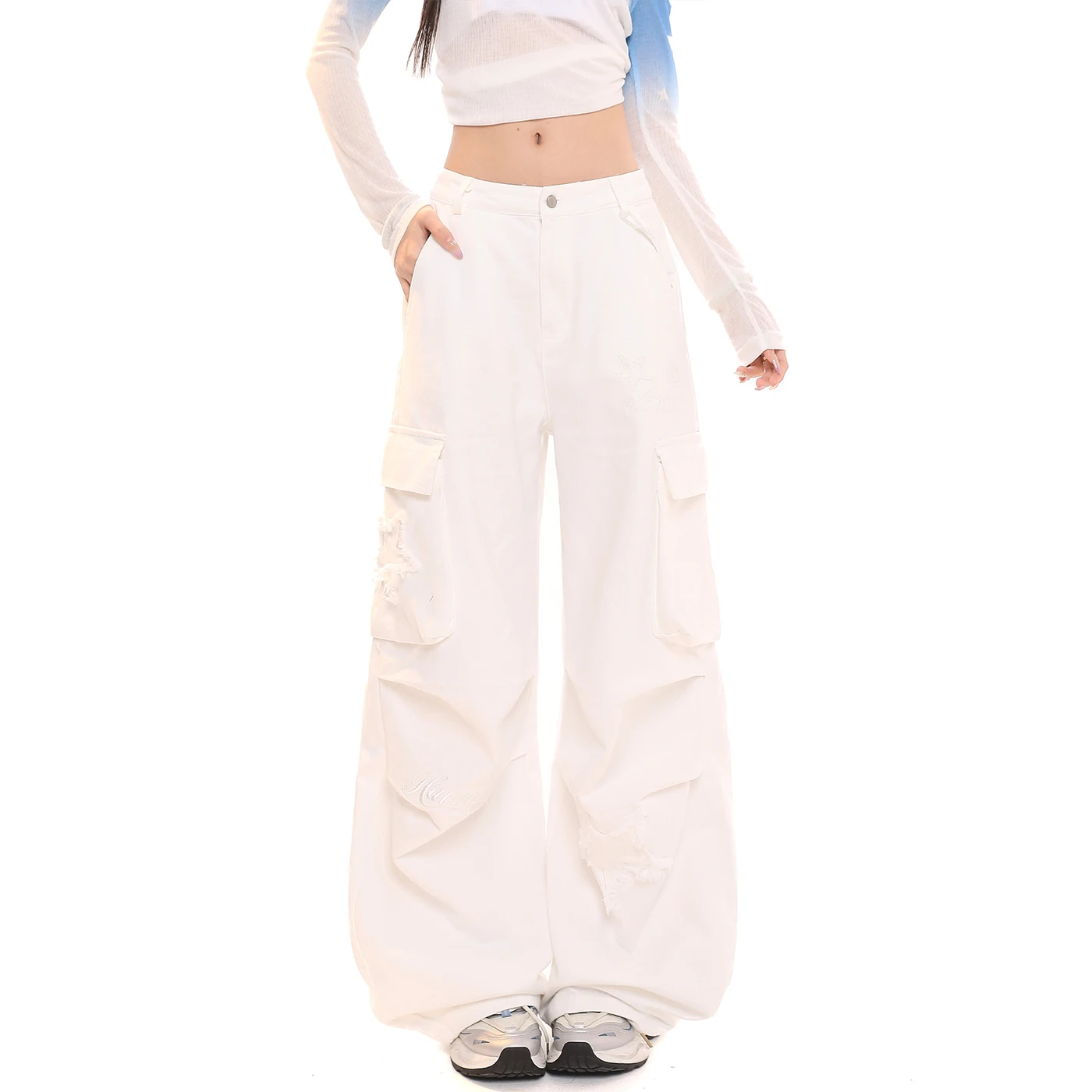 

Американские ретро-брюки в рабочем стиле с множеством карманов, плиссированные, широкие, женские, свободные, повседневные, длинные, с высокой талией, утягивающие