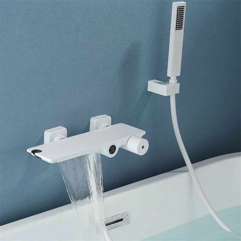 

Bath Shower Mixer Faucets Brass Waterfall Style Bathyub Taps Wall Mounted Hot & Cold White/Black/Chrome/Gun Grey New Arrivals