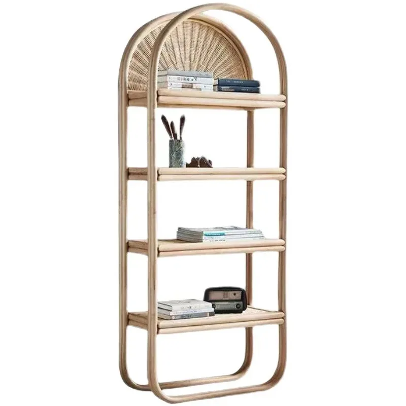 

Rattan bookshelf floor rack storage multi-layer simple rattan household balcony storage rack