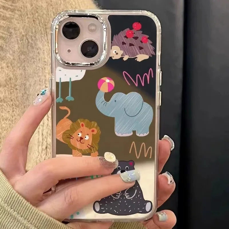 Hedgehog Zoo Mirror Apple Phone Case Back Capa for iPhone XS Max X XR Protective Cover for iPhone 14 Plus 13 12 11 15 Pro Max