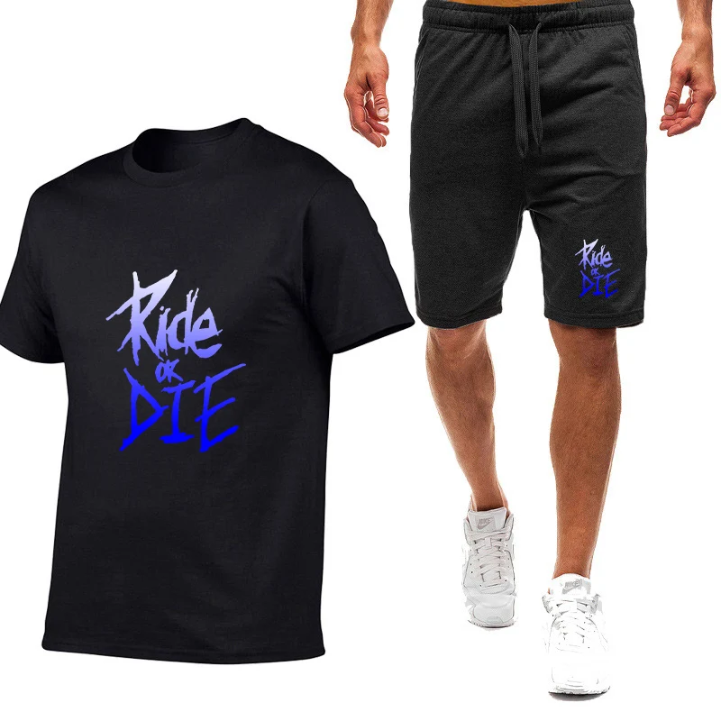 

Ride or die bike Print 2026 Men's New Summer Hot Sale Nine Color Short-sleeved Set Simple Casual Trendy T-shirt + Shorts Suit