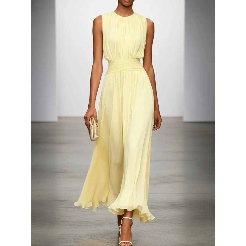 Customized Yellow Ruched Mother of Birde Dresses 2026 for Women Wedding Chiffon Crew Neck Evening Dress Dressy Prom Party Gowns