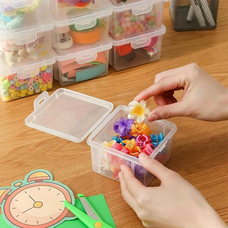 Transparent Plastic Storage Box With Snap Lid, Stackable Round Corner Case for Beads Stickers Small Craft Supplies