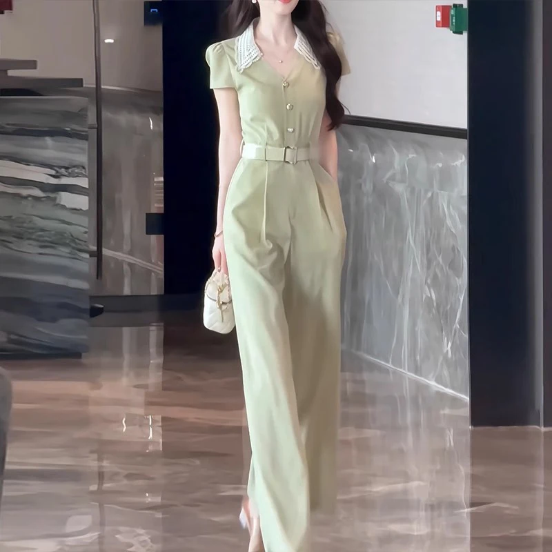 กางเกงเอวสูงทรงตรงสำหรับผู้หญิง แฟชั่นฤดูร้อน 2025 สไตล์ลำลอง ช่วยให้ดูผอม ทรงขากว้าง สไตล์เกาหลี